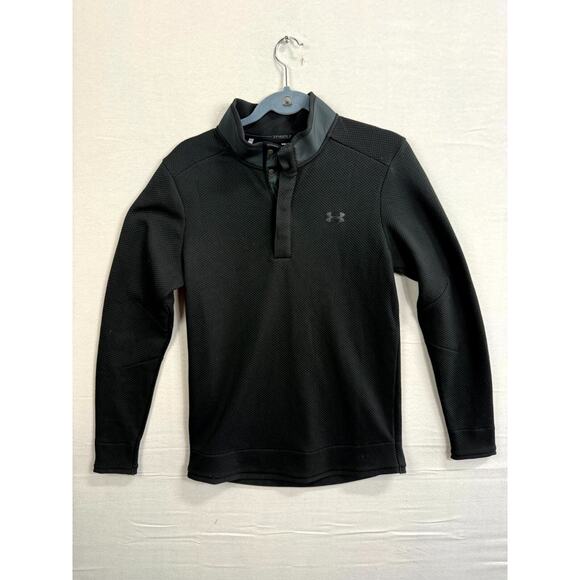 Under Armour Golf Shirt Mens Small Black Coldgear Loose Long Sleeve Snap Sweater - Picture 1 of 9